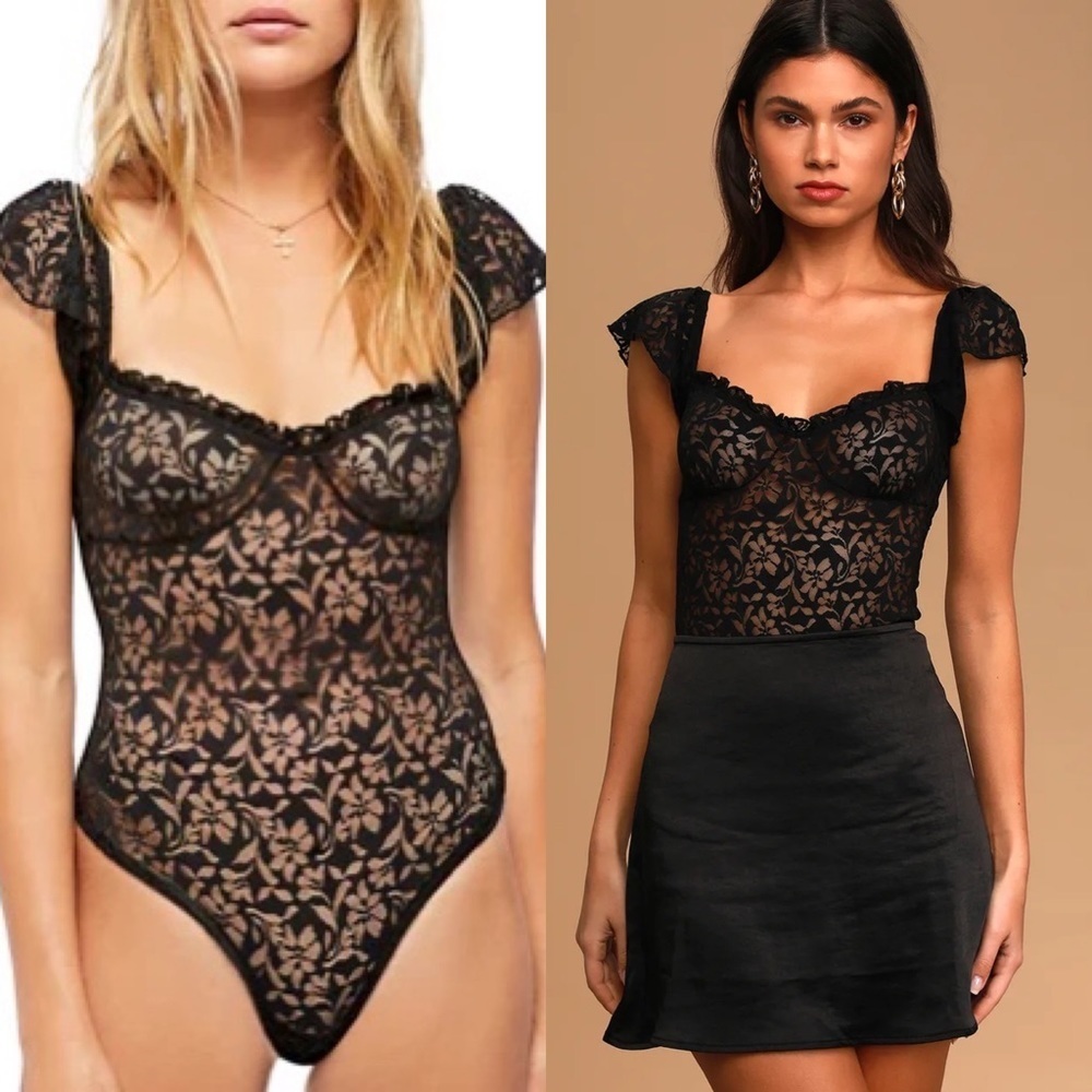 Free People S Olivia black lace shoulder bodysuit